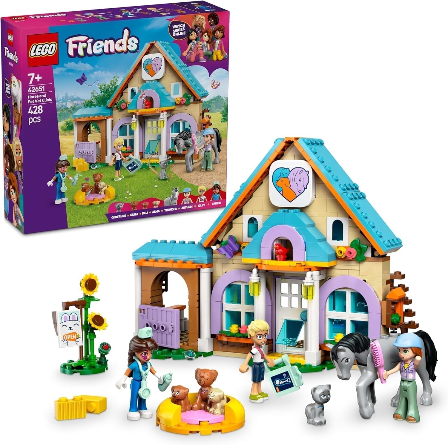 LEGO Friends Gabinete veterinario para caballos y mascotas, set de construcción y juego para juegos de rol imaginativos con 3 minifiguras y 5 figuras de animales, idea de regalo para niñas de 7 años 42651 Juegos de construcción Besuche den LEGO-Store Default Title