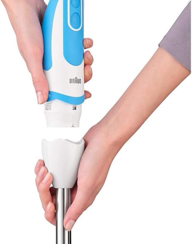 Braun Stabmixer MQ 5260WHBL Stabmixer - Multiquick 5 Vario Pürierstab Mit Edelstahl Mixfuß Und Spiralschneider, 1000 Watt, Inkl. Umfangreiches Zubehör-Set, Weiß/Blau Tienda para madres e hijos Naty