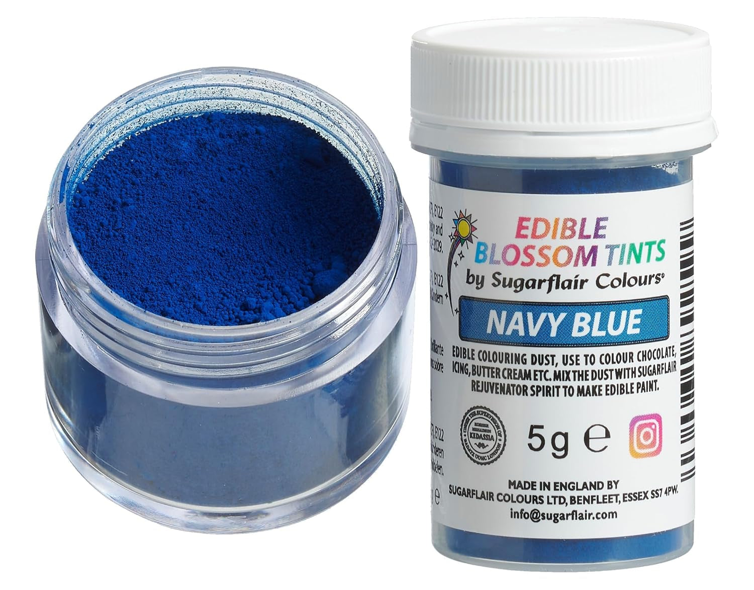 Pudră de colorant alimentar Sugarflair Blossom Tint Dust, albastru marin - Pudră de colorant alimentar pentru decoruri de tort, pastă de zahăr, fondant, glazură, ciocolată, cremă de unt, macarons și multe altele - 5G