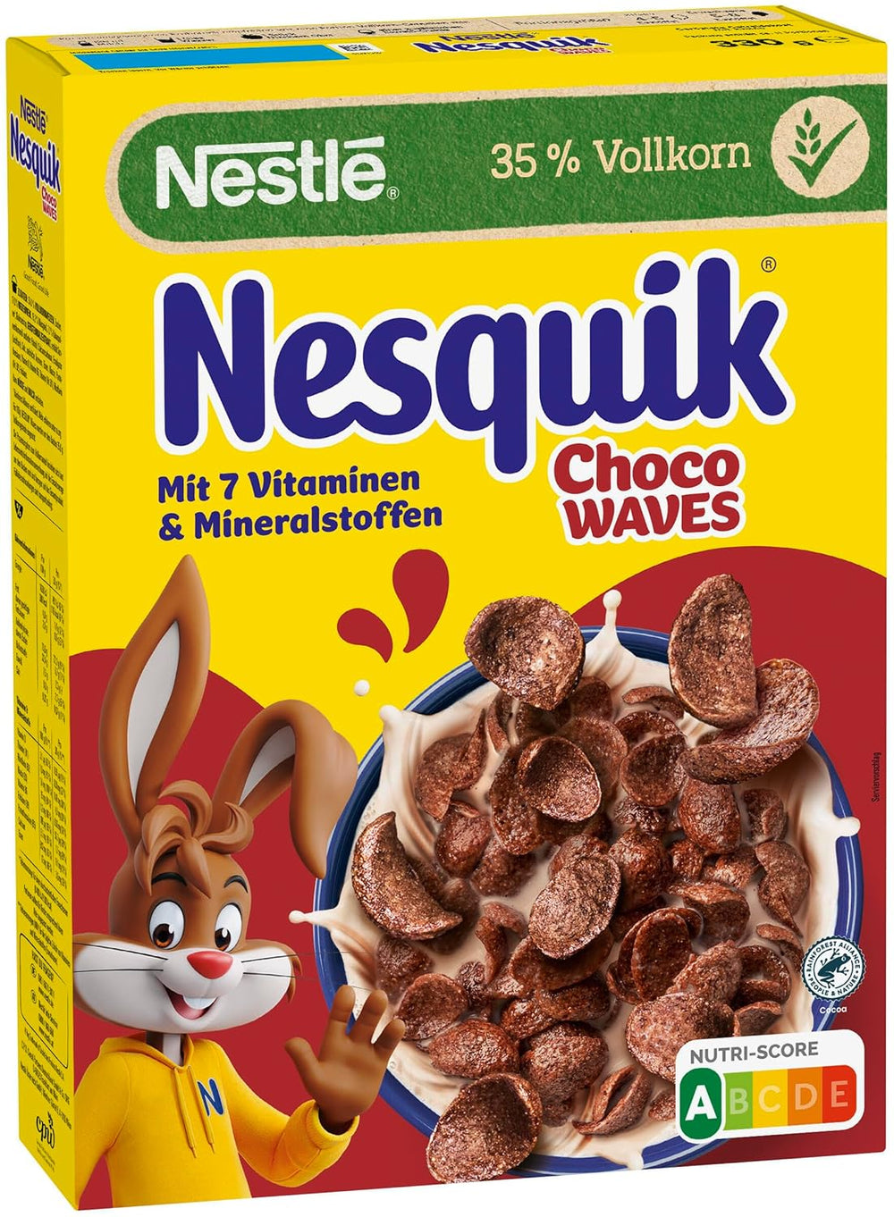 Nestlé Choco Waves, desayuno de chocolate crujiente en forma de ondas (33% de contenido de cereales integrales), 1 paquete (1 x 330 g)