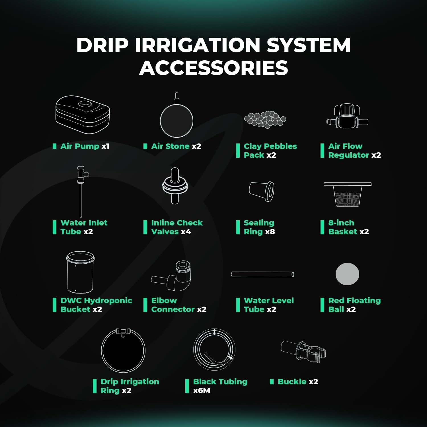 Mars Hydro DWC Sistema de cultivo hidropónico, cultivo de agua profunda de 5 galones, bomba de aire de 8 W, manguera de aire multiusos, piedra de aire, 2 cubos y kit de recipiente de goteo