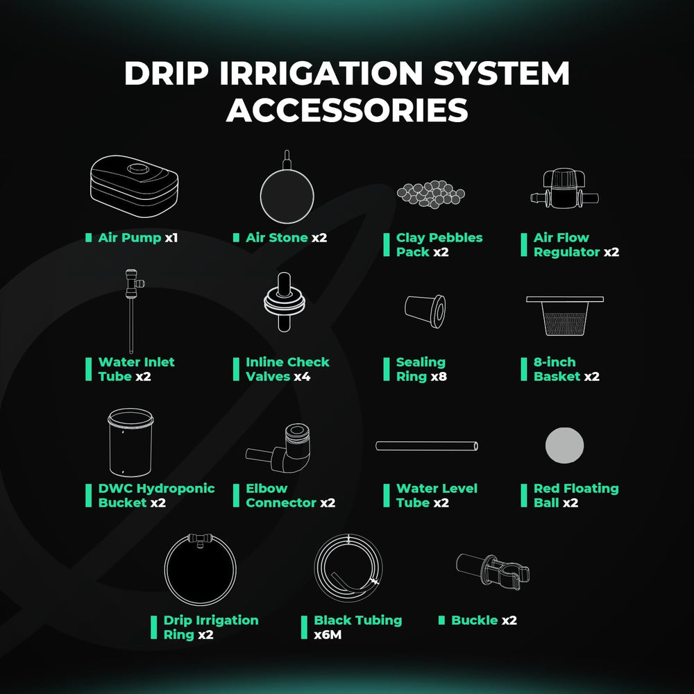 Mars Hydro DWC Sistema de cultivo hidropónico, cultivo de agua profunda de 5 galones, bomba de aire de 8 W, manguera de aire multiusos, piedra de aire, 2 cubos y kit de recipiente de goteo