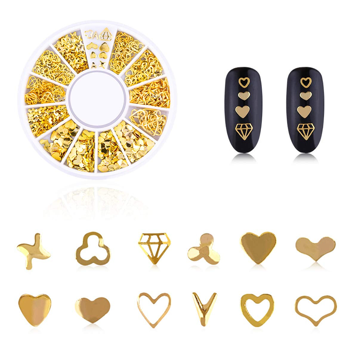 4 Boxes Nagel Kunst Strass, 3D Nagel Kunst Dekorationen, Mix Größe Nagel Perlen Glitter Strass Gold Metall Hohlniet Nagelkunst Stern Mond Sonne Nagel Zubehör Für DIY Nageldesign