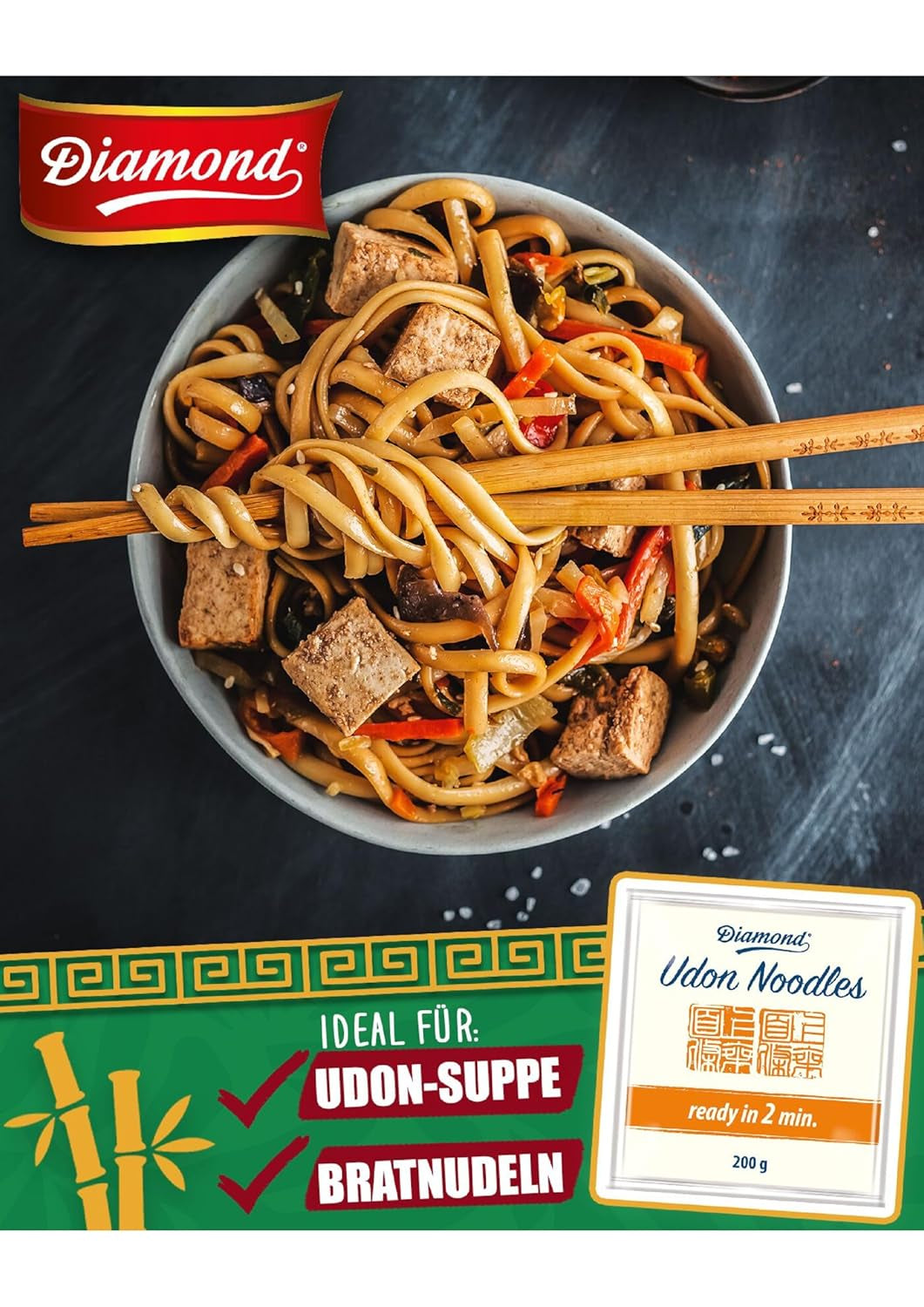Fideos udon DIAMANTE, preparación fácil y rápida, vegetariano, vegano - 1 x 200 g