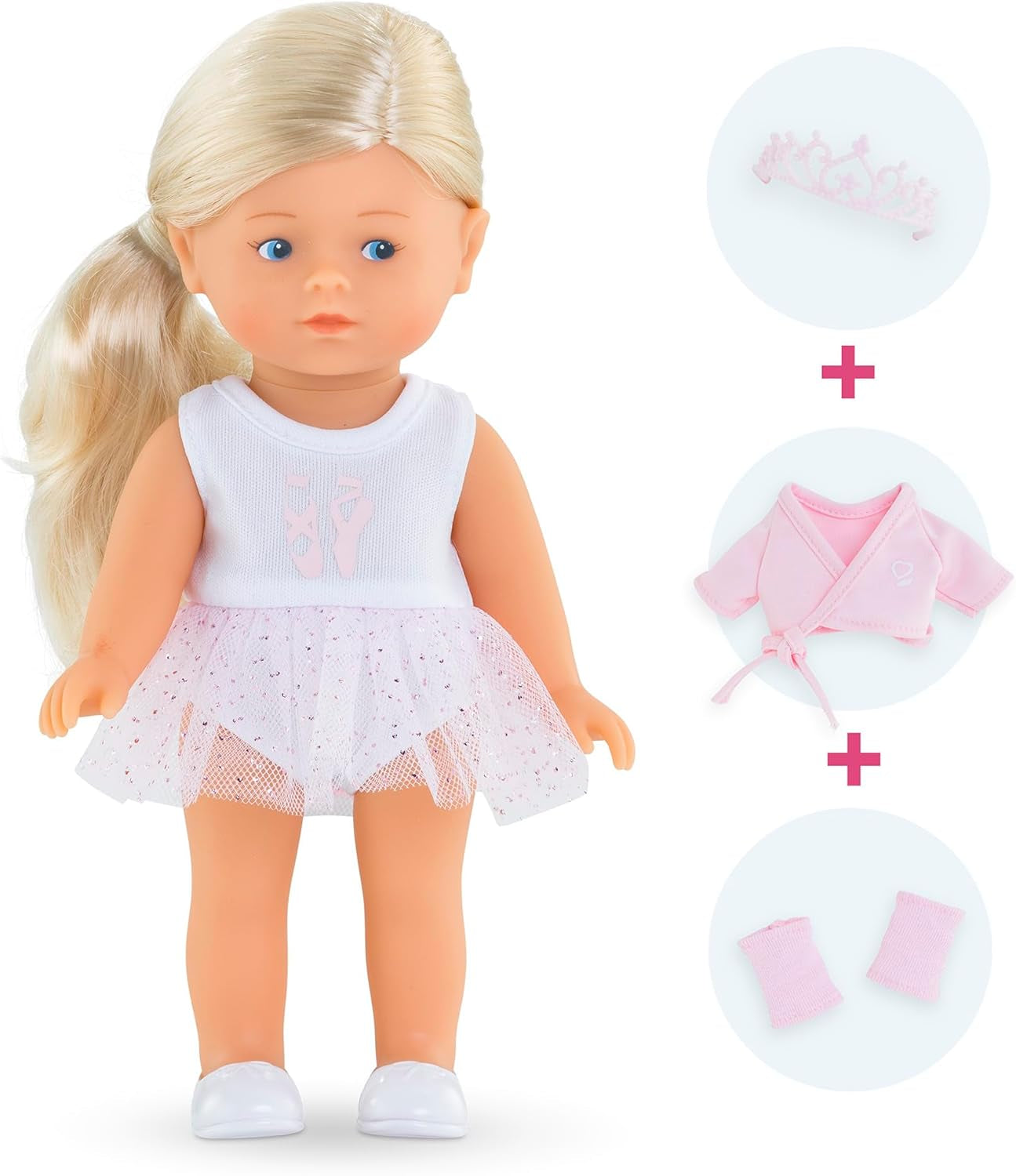 Les Trends Mini Corolline Rosy Ballerina Set, Vollvinylpuppe mit langem Haar, extra Outfit in Geschenkbox, Vanilleduft, 20cm, ab 3 Jahren