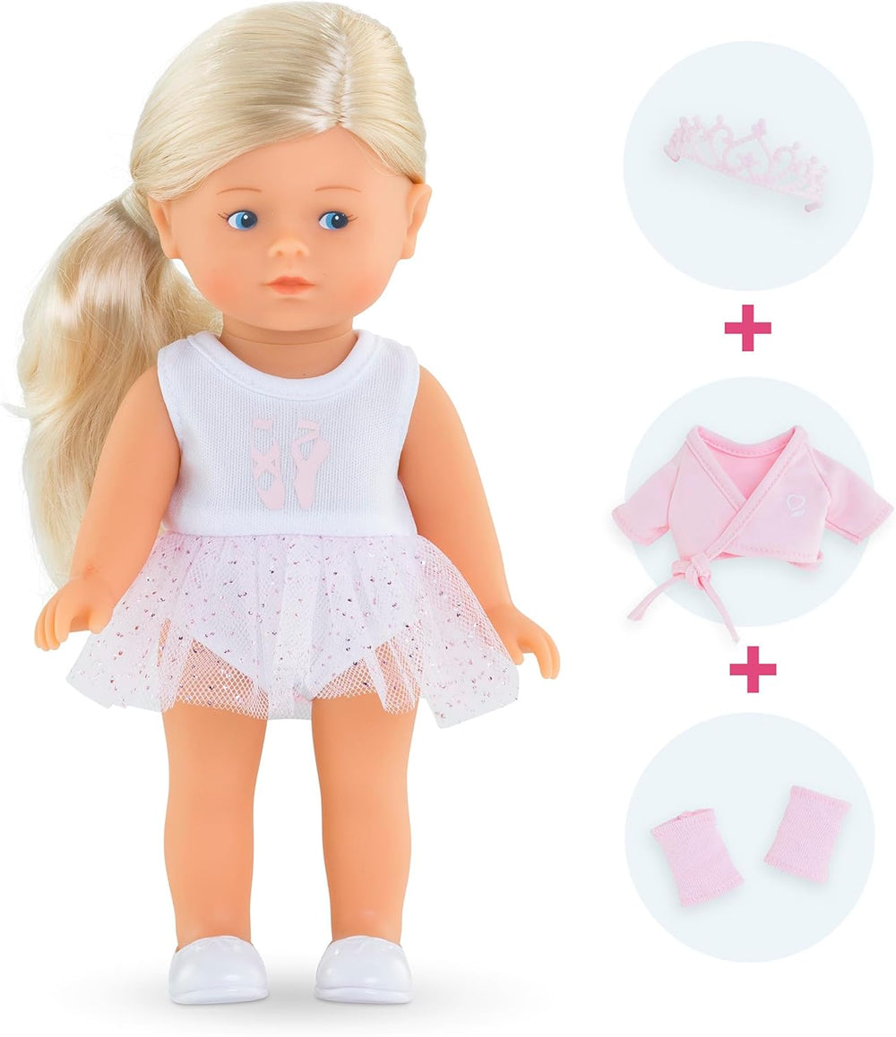 Les Trends Mini Corolline Rosy Ballerina Set, Vollvinylpuppe mit langem Haar, extra Outfit in Geschenkbox, Vanilleduft, 20cm, ab 3 Jahren