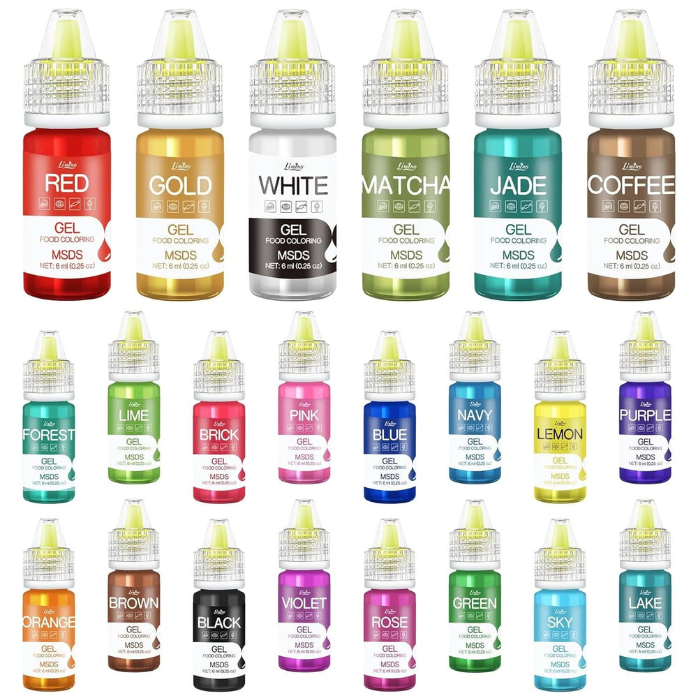 Colorant alimentar gel, recipiente de 6 ml si 10 ml Naty Shop 6 ml (set 22 bucati)