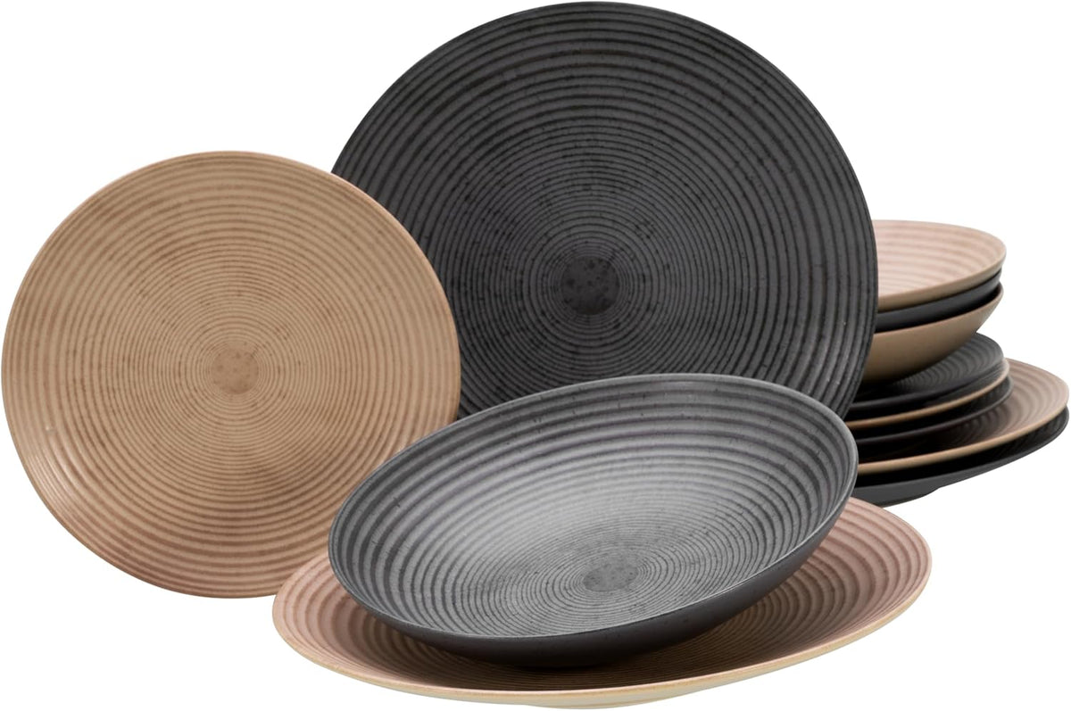 CreaTable, 13139, seria Catania, set de veselă cu 12 piese, set de farfurii din gresie, potrivit pentru mașina de spălat vase și cuptorul cu microunde, fabricat în Portugalia