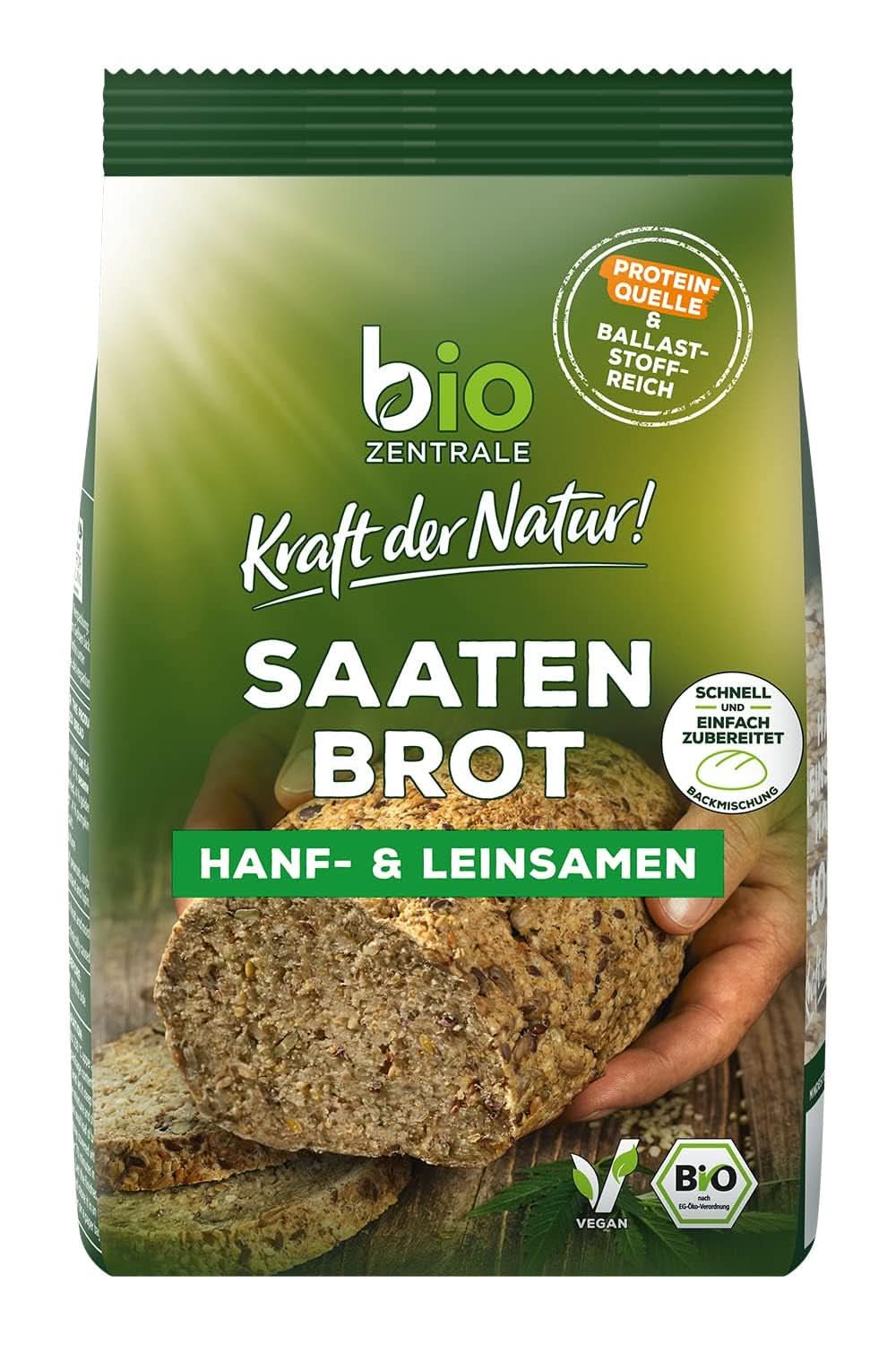 Biozentrale, mezcla para hornear pan con semillas de cáñamo y semillas de lino, ecológica, 500 gramos Cocina Naty Shop