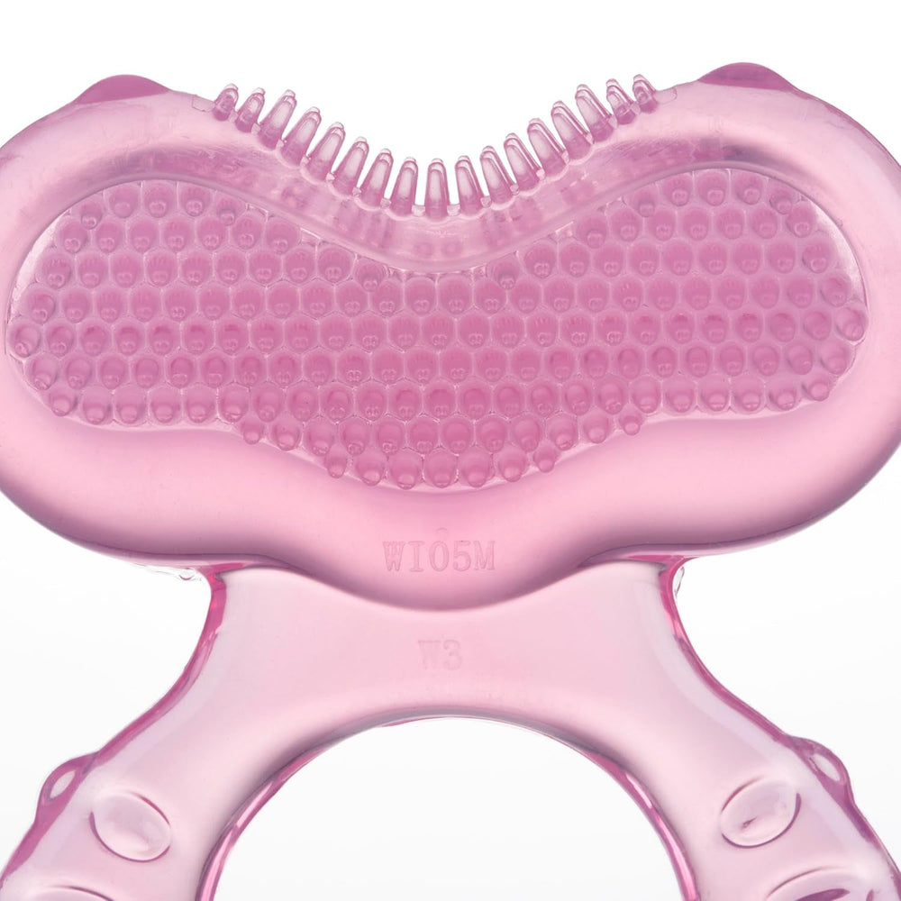 Inel de dentiție din silicon moale Nuby Teethe-eez | Ajutor de dentiție din silicon cu suprafață texturată pentru masajul gingiilor | Husă igienică inclusă | Roz | De la 3 luni