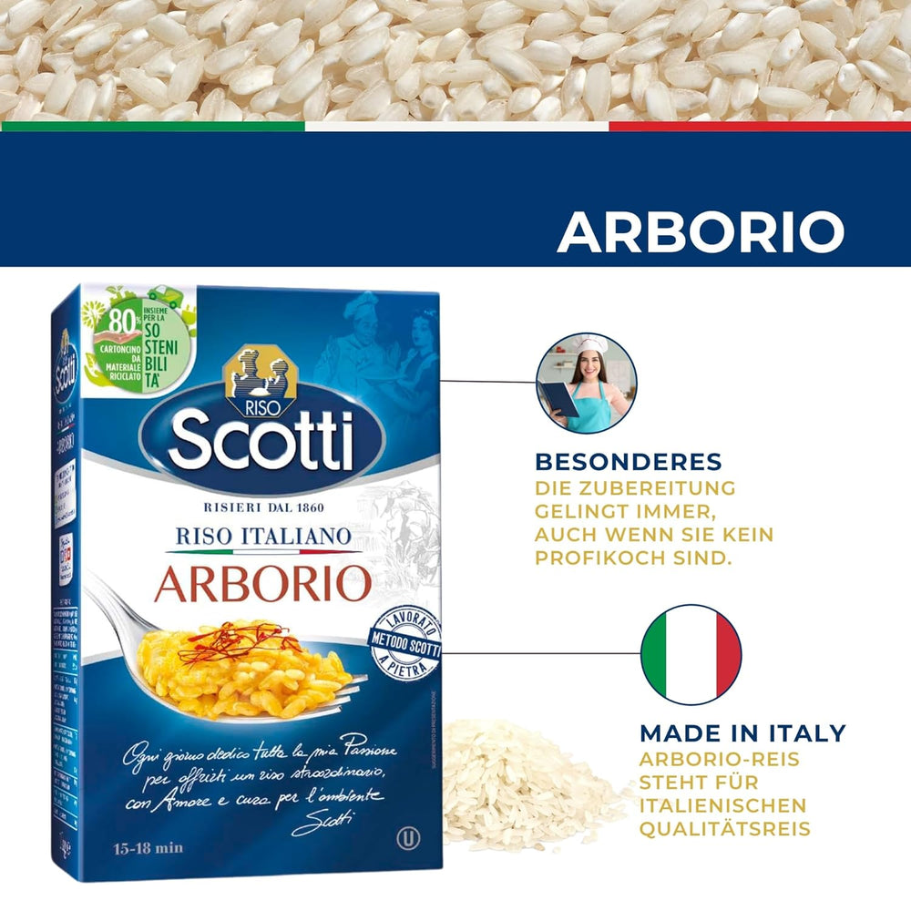 Arroz Arborio, arroz extrafino para risotto, arroz de Italia, tiempo de cocción 15-18 minutos, 1 kg