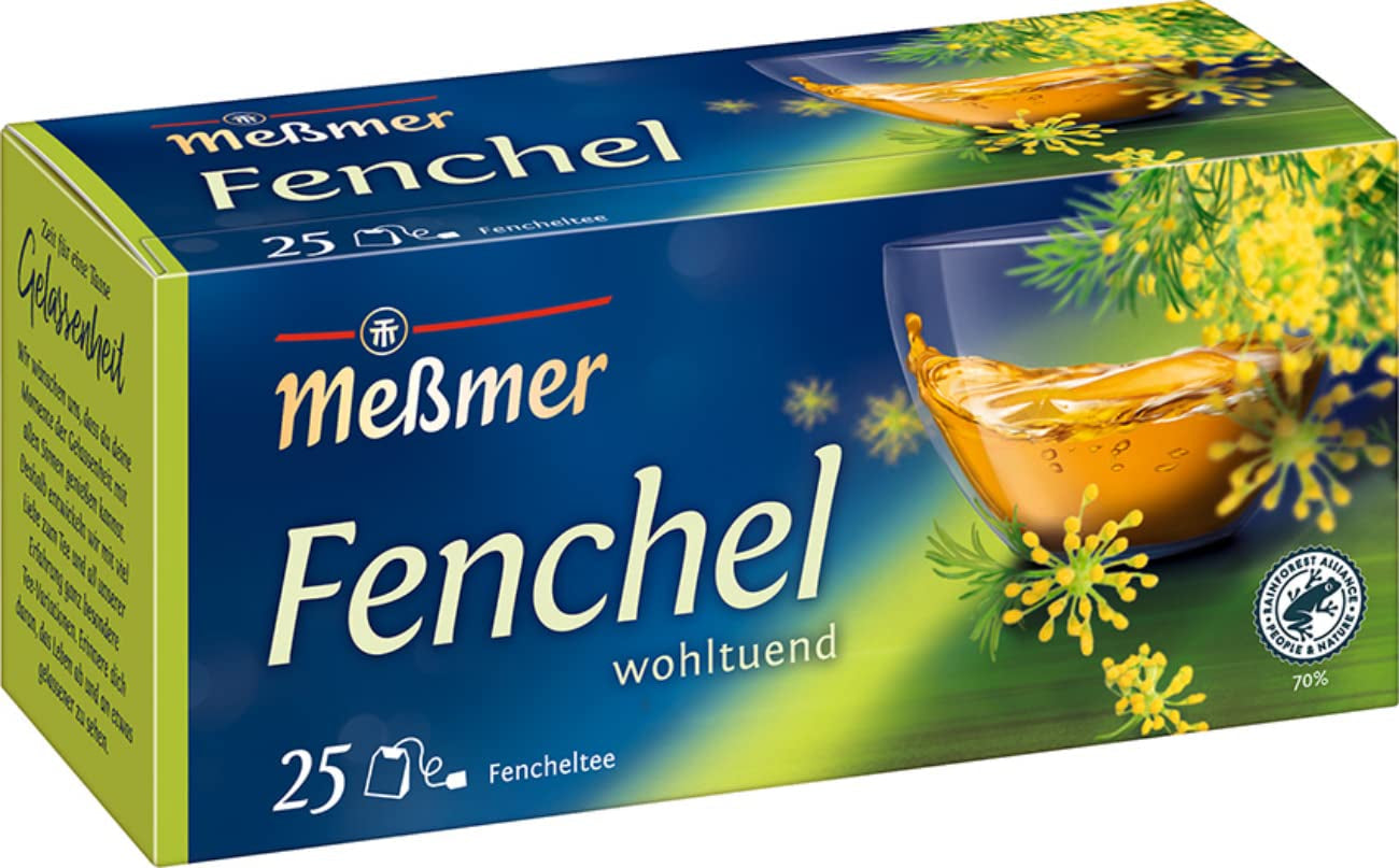 Meßmer Fenchel | 25 | Pliculețe de ceai | Vegan | Fără gluten | Fără lactoză, 75 g