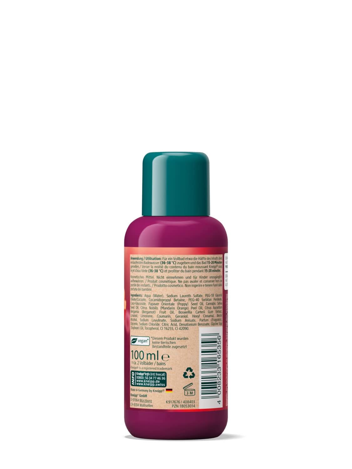 Kneipp Aroma, aditiv de baie cu uleiuri naturale din mac roșu și cânepă, pentru o senzație de piele moale și netedă, 100 ml Duș și baie Naty Shop