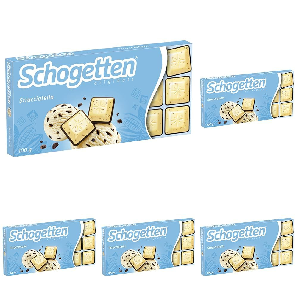 Schogetten Stracciatella barra de chocolate 100g, en porciones individuales. Una delicia. Pieza por pieza.