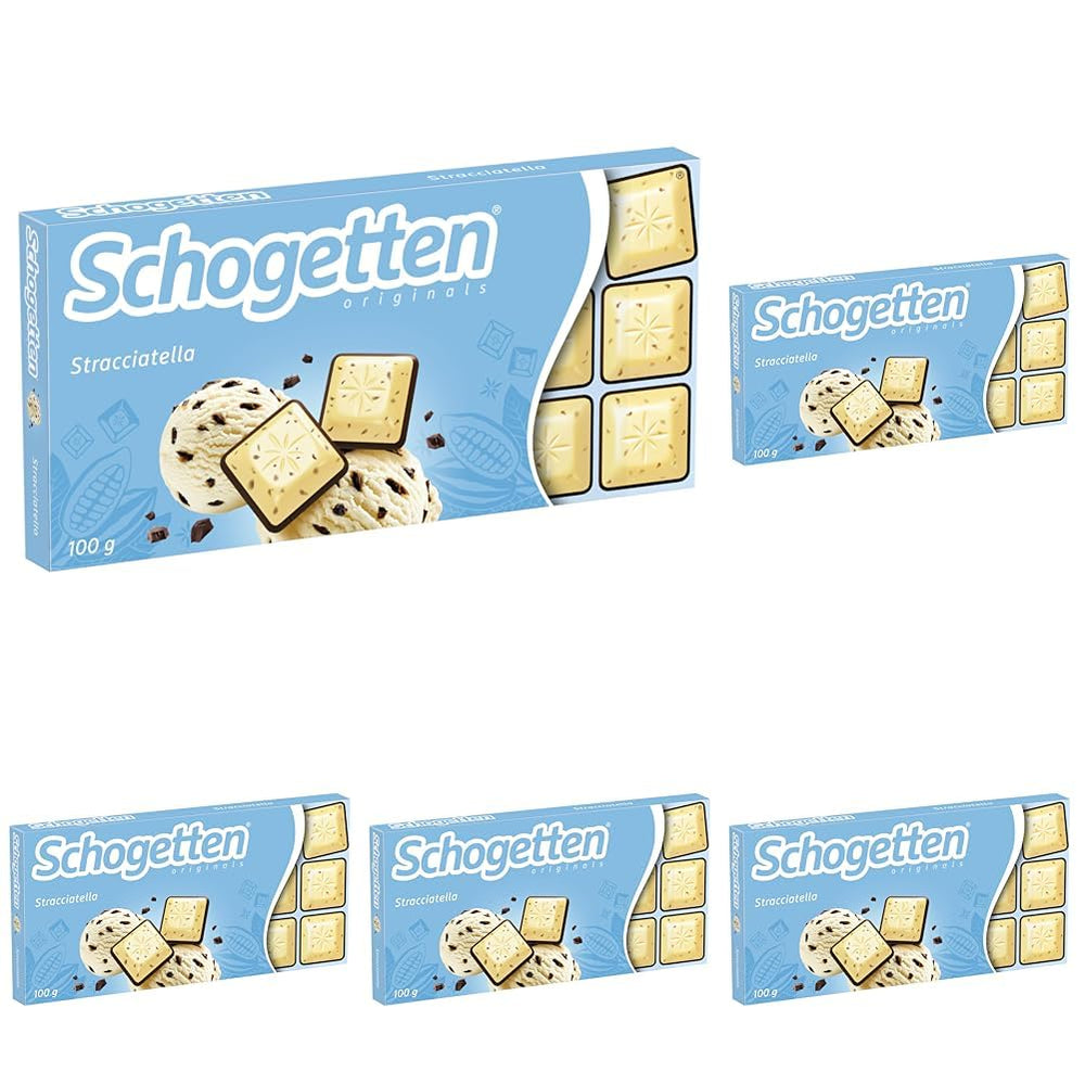 Schogetten Stracciatella barra de chocolate 100g, en porciones individuales. Una delicia. Pieza por pieza.