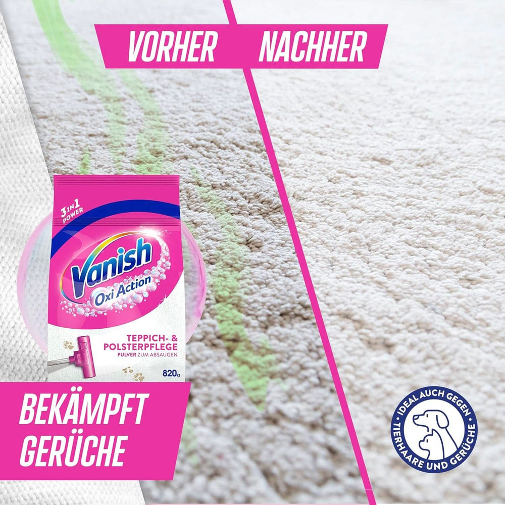 Polvo limpiador de alfombras y tapizados Vanish Oxi Action - 1 X 820 G - Limpia grandes áreas de alfombras y tapizados contra la suciedad, el olor y el polvo Detergentes para ropa Naty Shop
