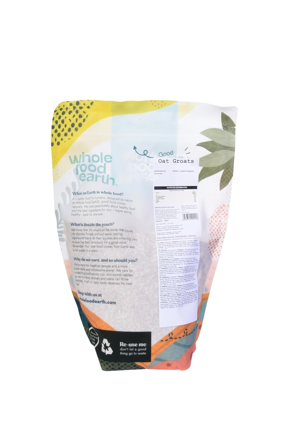 Granos de avena Wholefood Earth 2 kg | Sin OGM | Naturales | Rico en fibra