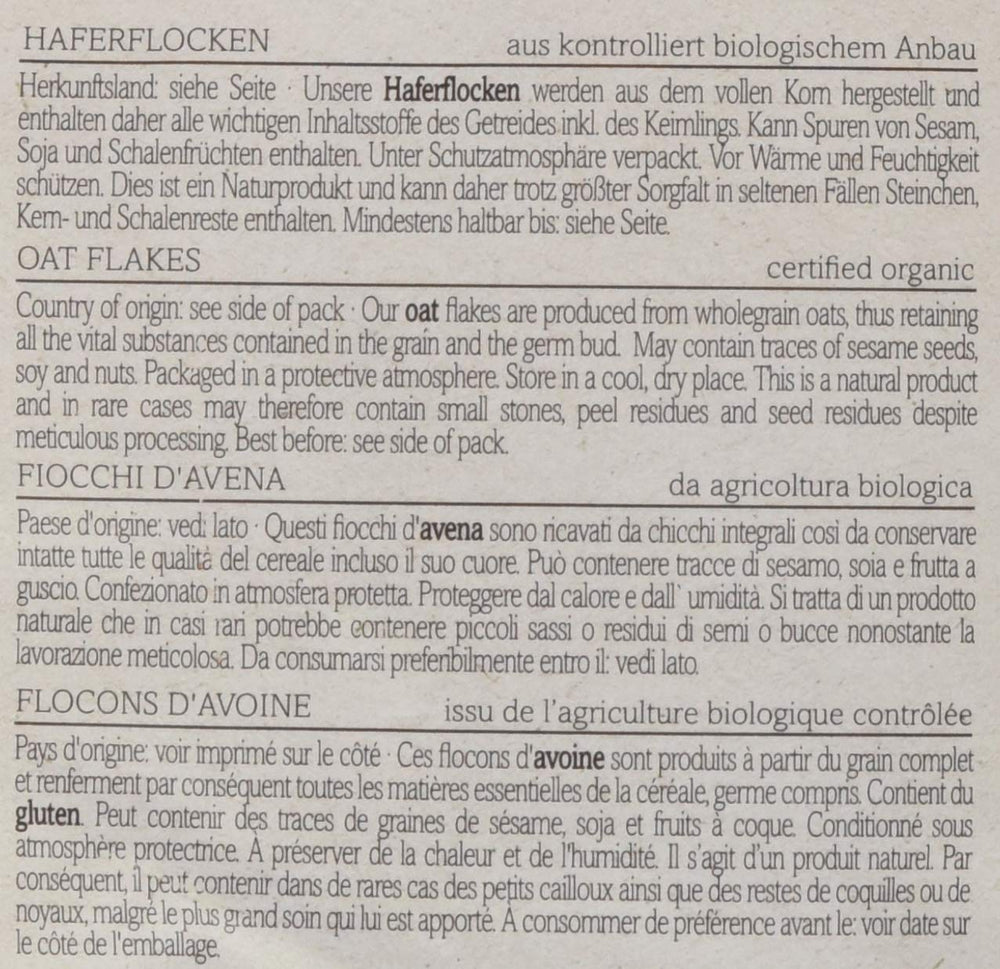 Avena orgánica Verival, paquete de 6 (6 x 500 g)