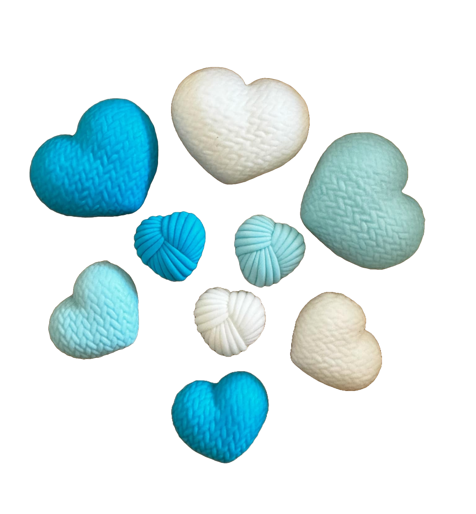 Set 9 decoratiuni comestibile din zahar, Inimi crosetate Decoratiuni din Pasta de Zahar Naty Shop