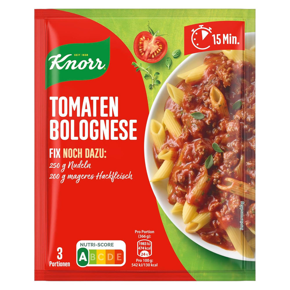 Knorr Fix Würzmischung Spaghetti Boloñesa para un delicioso plato de fideos con ingredientes naturales 40 g