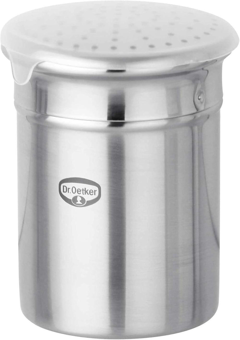 Zahăriță Dr. Oetker pentru zahăr grosier, ajutor de bucătărie din oțel inoxidabil de înaltă calitate, pentru ștergerea decorativă și rapidă a prafului, capacitate mare, inclusiv capac de protecție, (culoare: argintiu), cantitate: 1 bucată