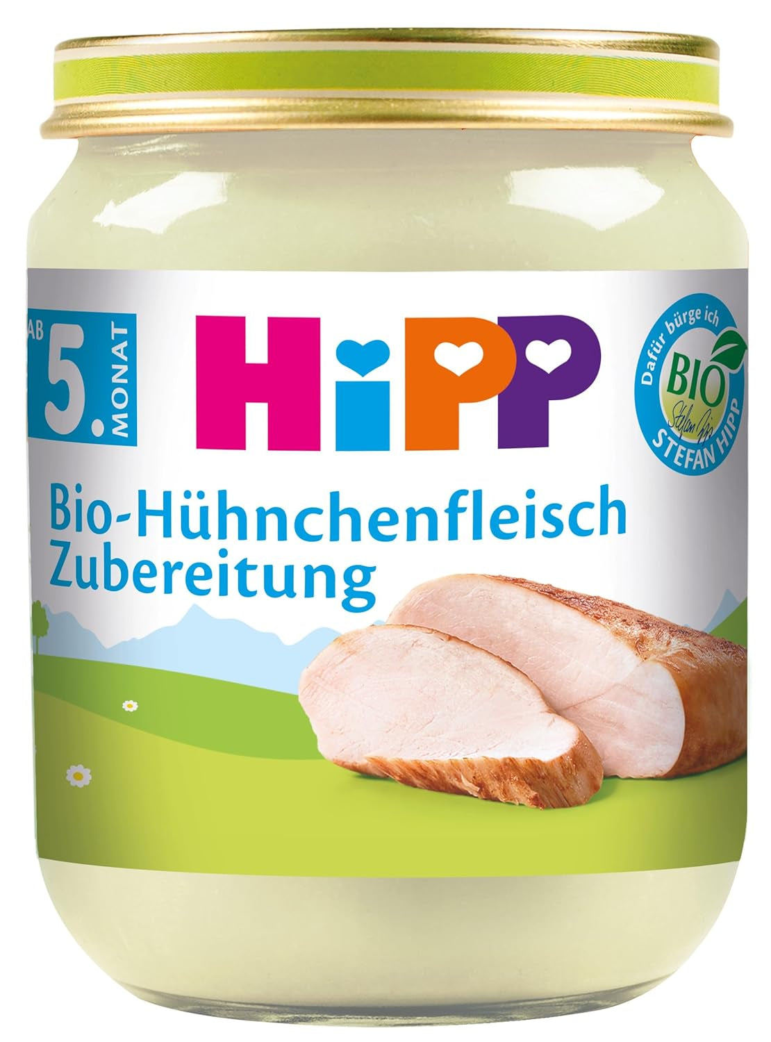 Preparado de pollo ecológico HiPP (6 x 125 g), con aceite de colza ecológico, sin gluten, sin sal añadida, la mejor calidad ecológica