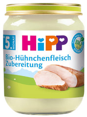 Preparado de pollo ecológico HiPP (6 x 125 g), con aceite de colza ecológico, sin gluten, sin sal añadida, la mejor calidad ecológica