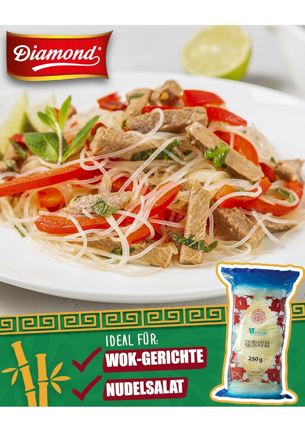 Fideos de cristal DIAMOND, fideos largos de cristal, naturalmente veganos y sin gluten - 1 x 250 g