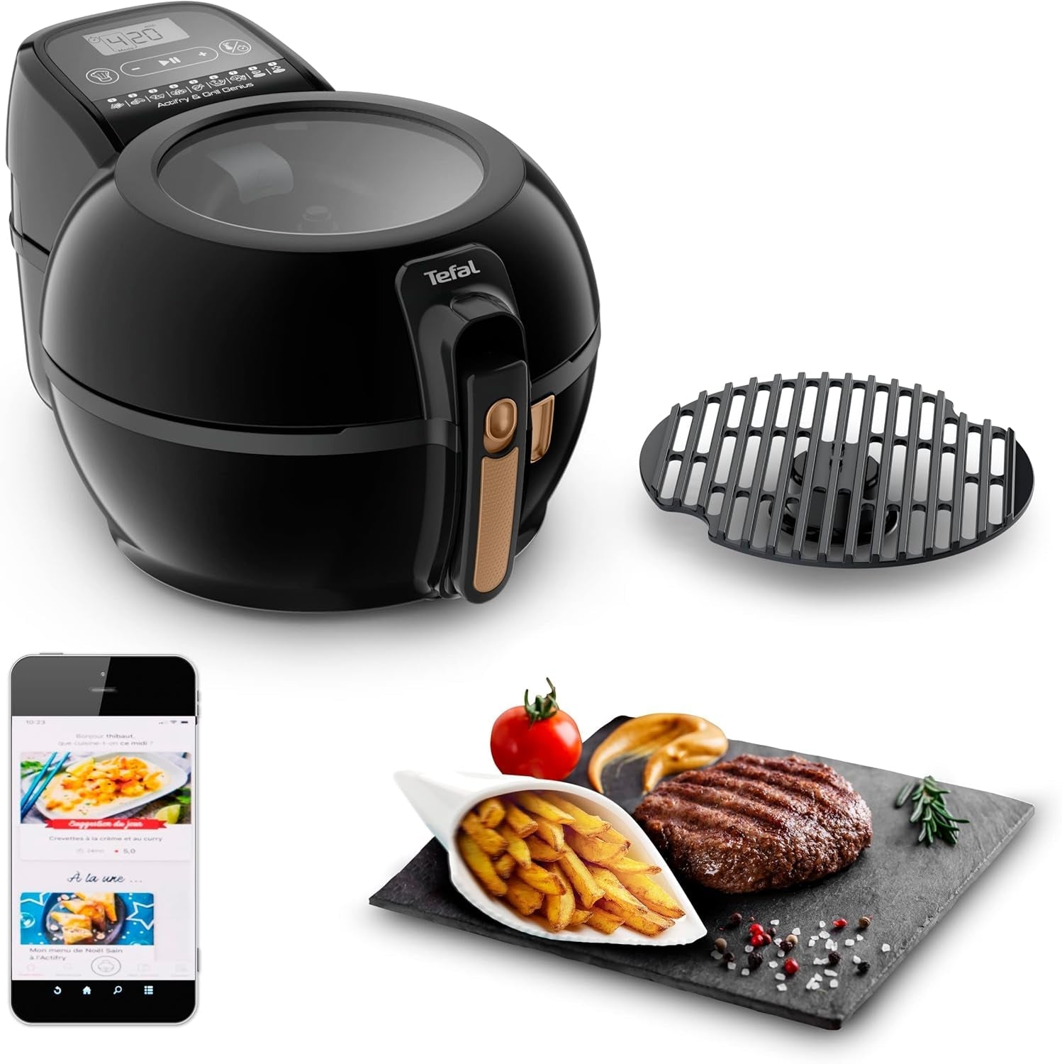 Tefal FZ7738 Actifry Genius+ Freidora de Aire Caliente, 1500 W, 1,2 Kg, 9 menús de cocción automáticos Electrodomésticos Naty Tienda Actifry Grill Genius