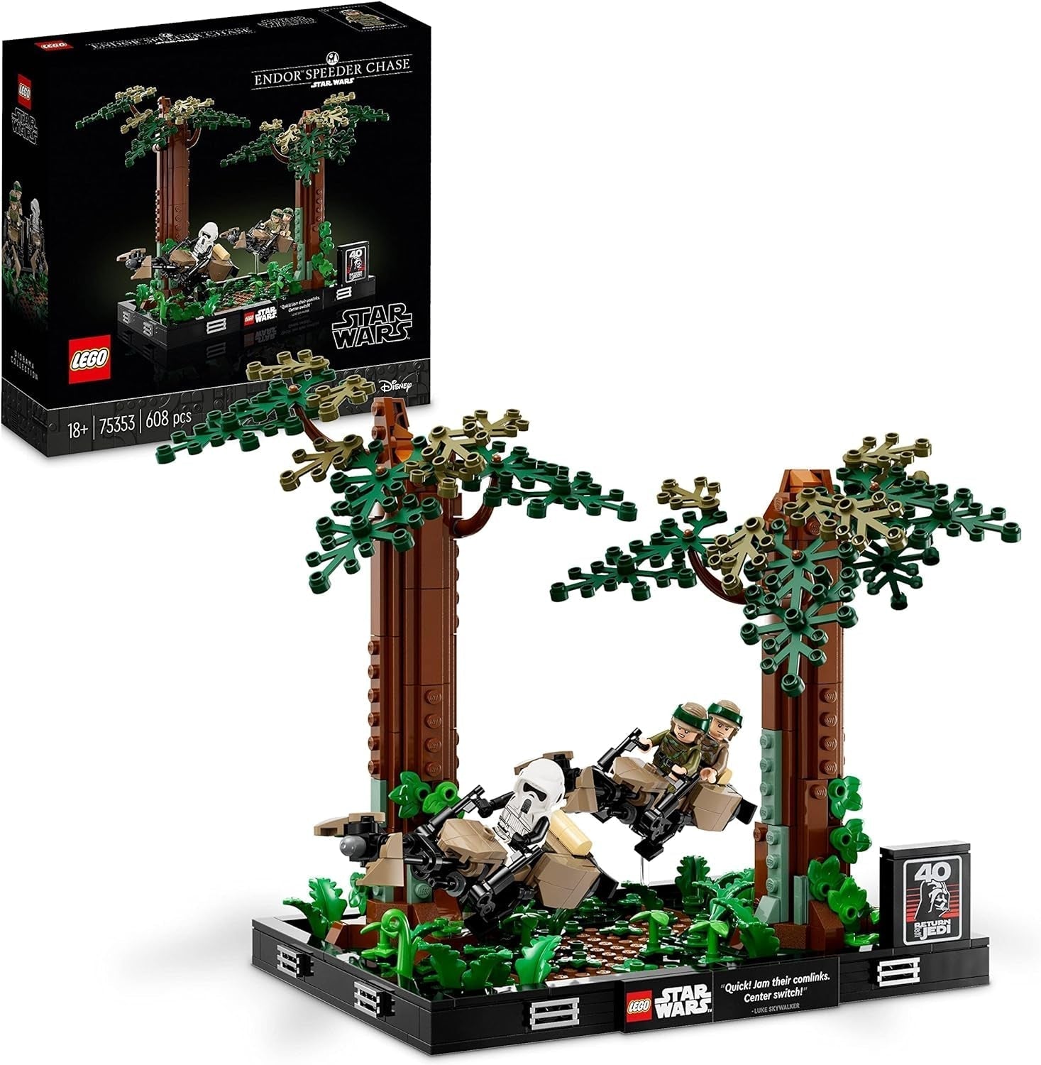 LEGO 75353 Star Wars Persecución en Endor - Set de diorama, El regreso del Jedi con Luke Skywalker, la princesa Leia y el soldado explorador y motos deslizadoras, sets de construcción del 40.º aniversario Disponible solo en LEGO-Store