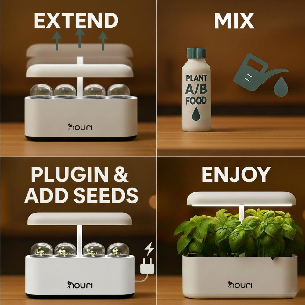 Nuevo 7 Puente + Albahaca reliquia | Jardín inteligente para cocineros caseros | Sistema de cultivo hidropónico | Luces de cultivo LED | Kit de jardinería de hierbas de interior para amantes de las plantas y jardineros, blanco