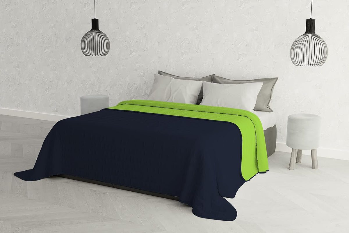 Elegante colcha para cama doble 260 X 270 Cm Azul oscuro/Verde macho Camas y mantas Besuche den Italian Bed Linen-Store Azul oscuro/Verde macho