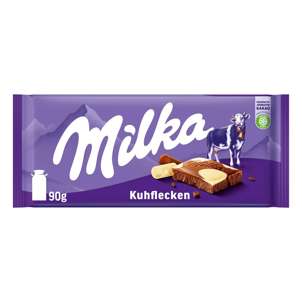 Milka Cow Spots – Chocolate con leche alpino con chocolate blanco con diseño de manchas de vaca – 24 x 90 g