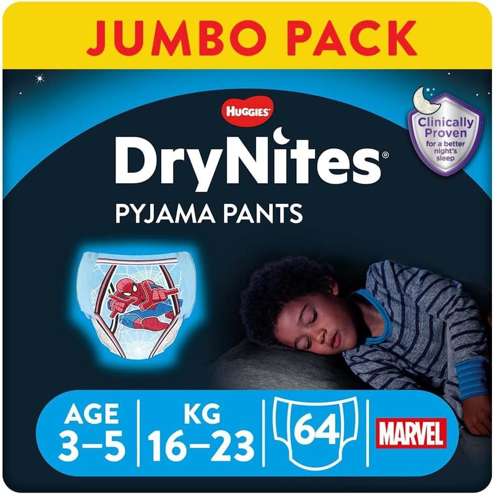 HUGGIES Pañales de noche Drynites, para niños 4-7 años (17-30 kg), 30 piezas Naty Shop 64 piezas 64 piezas