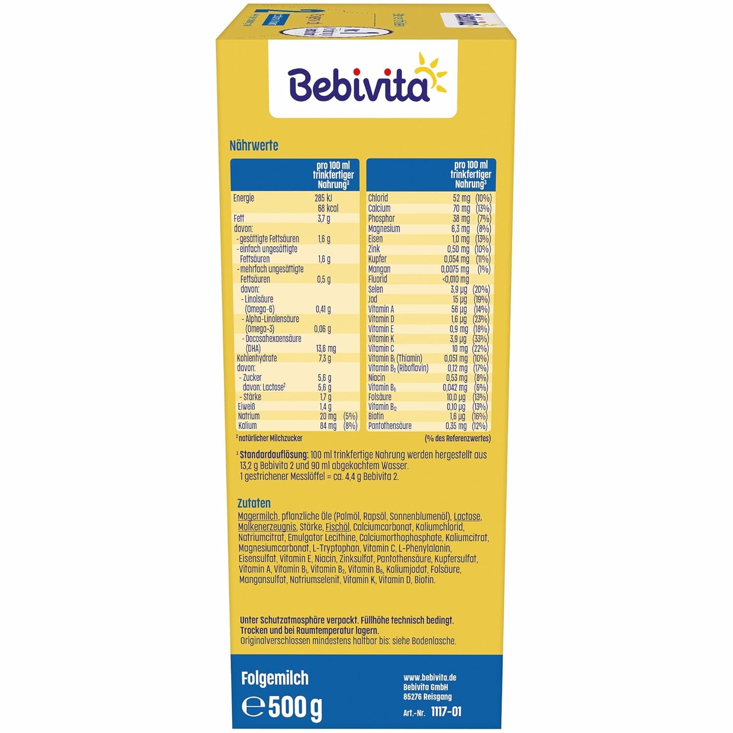 2 Folgemilch (4 x 500 g), cada 6 meses, con vitamina C y D, omega-3 (DHA), altersgerecht sättigend