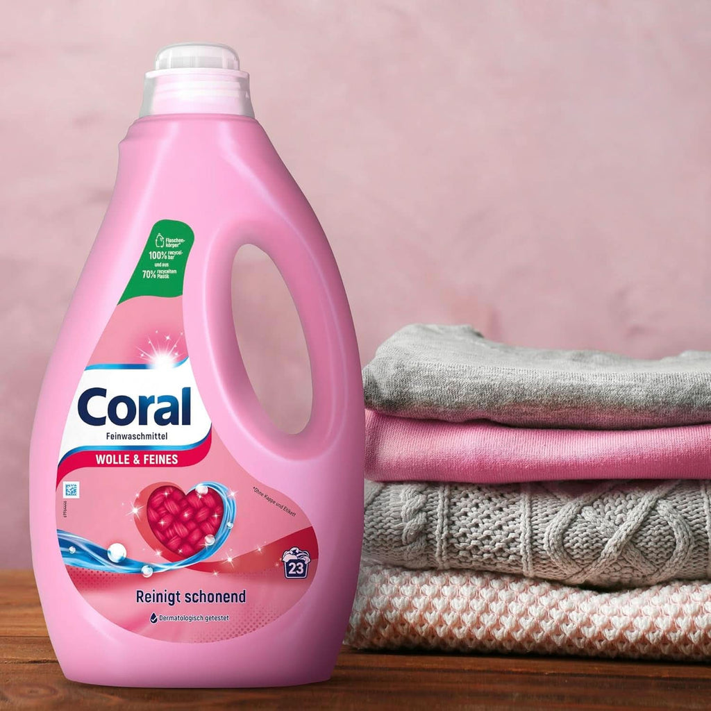 Coral detergent lichid delicat pentru lână și rufe delicate, 23 spalari, 1,15 litri Detergenti Rufe Naty Shop