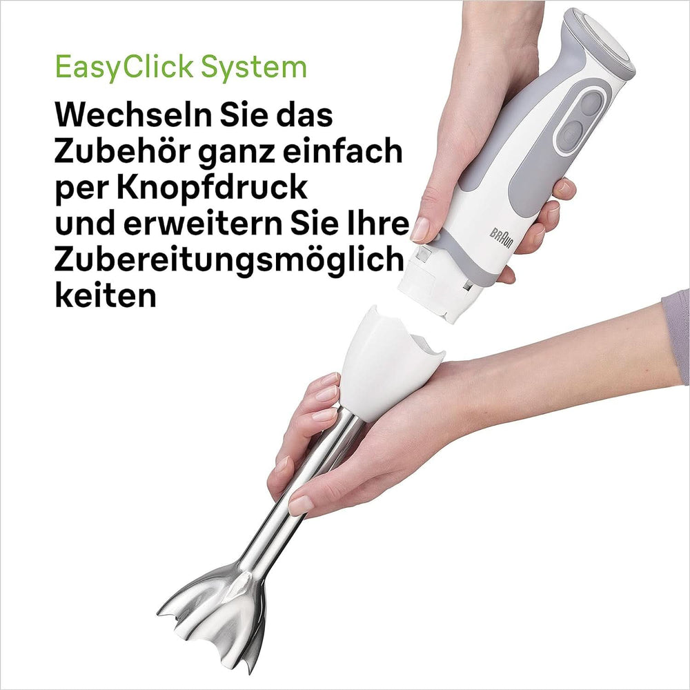 Braun Stabmixer MQ 5200WH - Multiquick 5 Vario Pürierstab Mit Edelstahl Mixfuß, 1000 Watt, Inkl. 600 Ml Mix- & Messbecher, Weiß/Grau Cocina Naty Shop