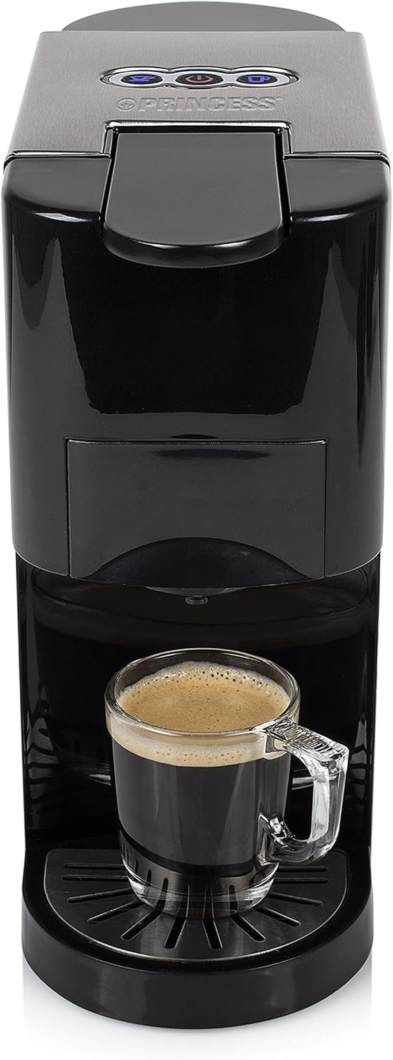 Espressor multicapsule Princess 5 în 1 – Compatibil cu Nespresso, Dolce Gusto, Lavazza a Modo Mio și ESE Pads, capacitate 0,8 l, 1450 W, argintiu, negru