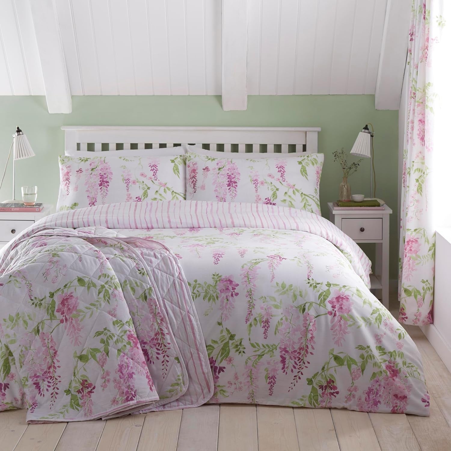 Dreams & Drapes Design - Wisteria - Funda de cama acolchada - 200 cm x 230 cm en rosa Camas y fundas DREAMS AND DRAPES