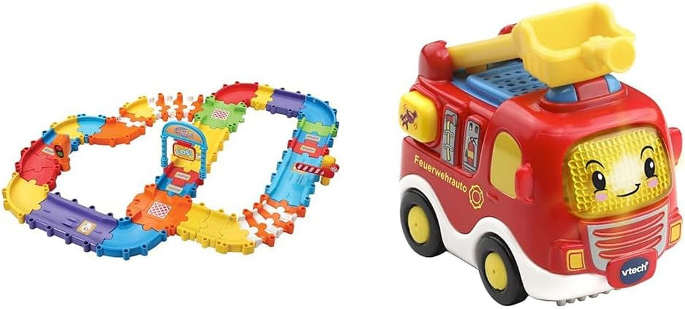 Vtech 80-524404 TUT TUT Baby Speedster - Deluxe Road Set, Mașini pentru copii, Multicolor & 80-514004 TUT TUT Mașină de pompieri pentru copii, Multicolor Jucarii Bebe Naty Shop Pachet cu mașina de pompieri Baby Flitzer