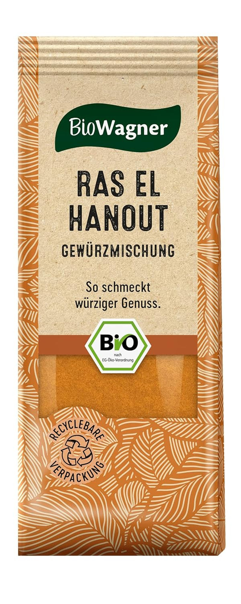 BioWagner - Bio Ras el Hanout, Gewürzmischung für orientalische und arabische Gerichte, ideal para cuscús, tajine o hummus, naturbelassene Bio-Zutaten, embalaje reciclable, 50 g