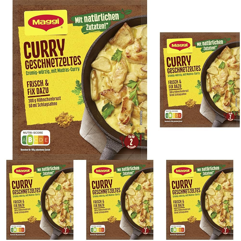 MAGGI Fix para curry Geschnetzeltes, Würzmischung, con ingredientes naturales*, para 2 porciones, 1 paquete (1 x 41 g)