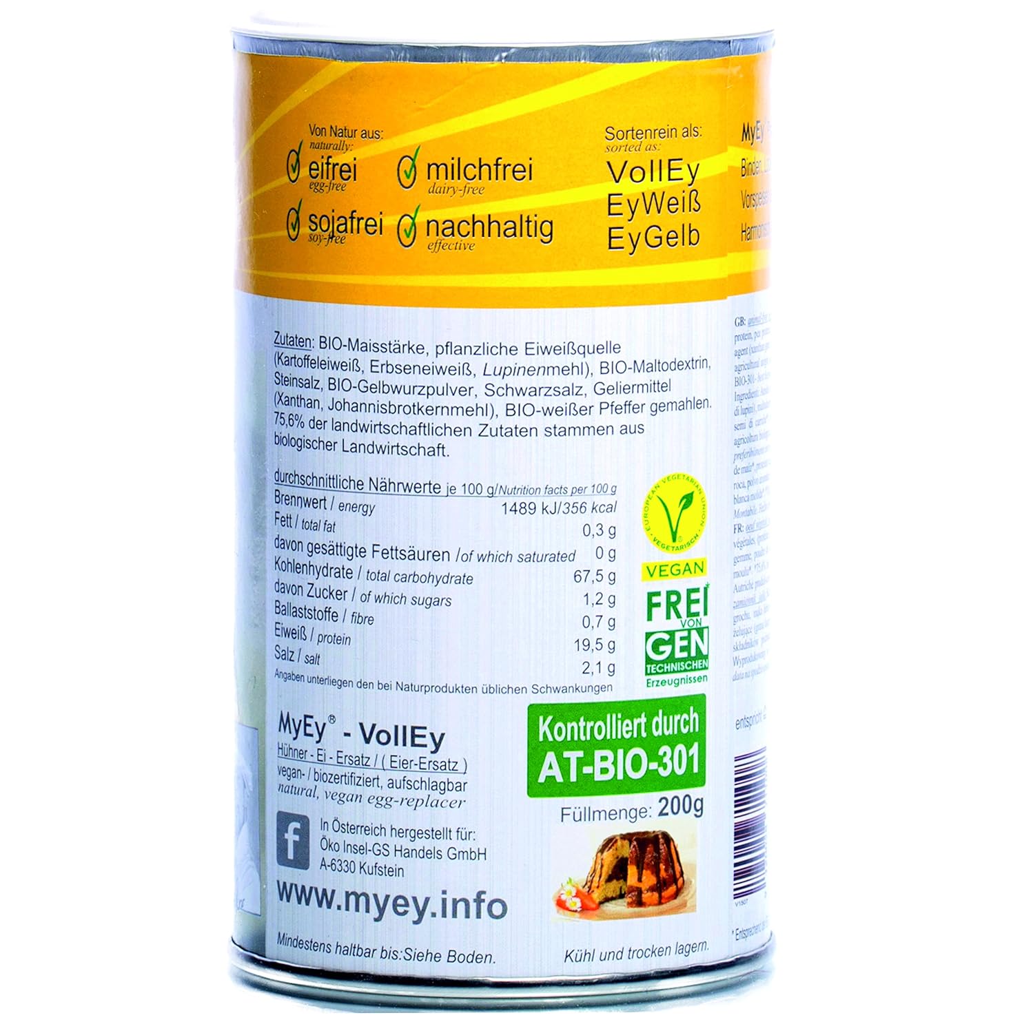 MyEy VollEy Ei Ersatz 200g - Polvo vegano para cocinar y hornear