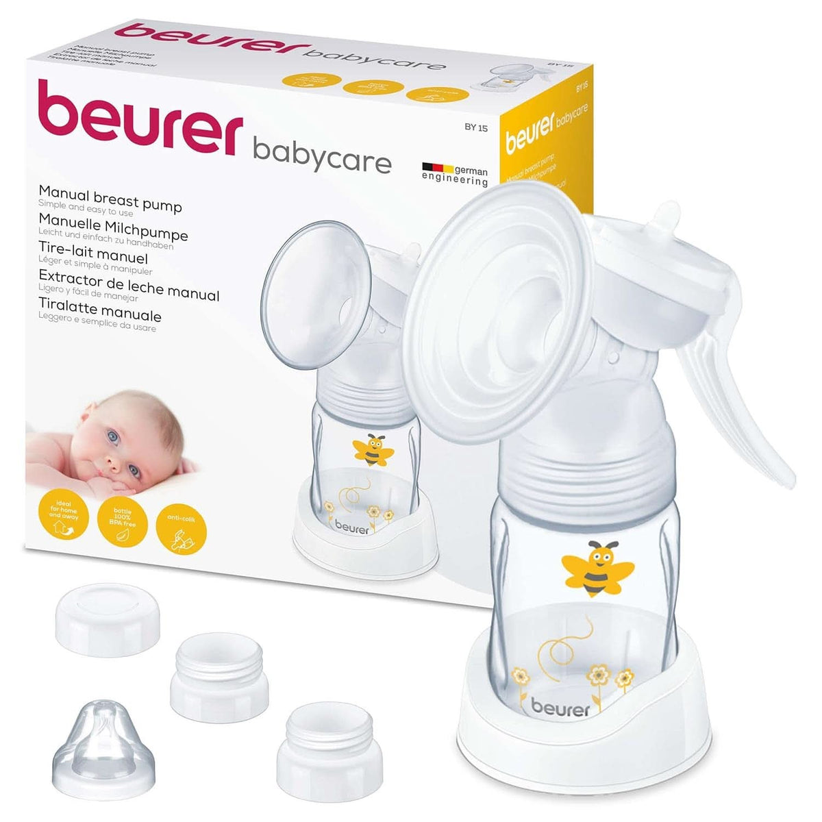 Beurer babycare, Sacaleches manual, Incluye biberón con sistema anticólicos Accesorios Alimentación y Lactancia Tienda Bebe Naty