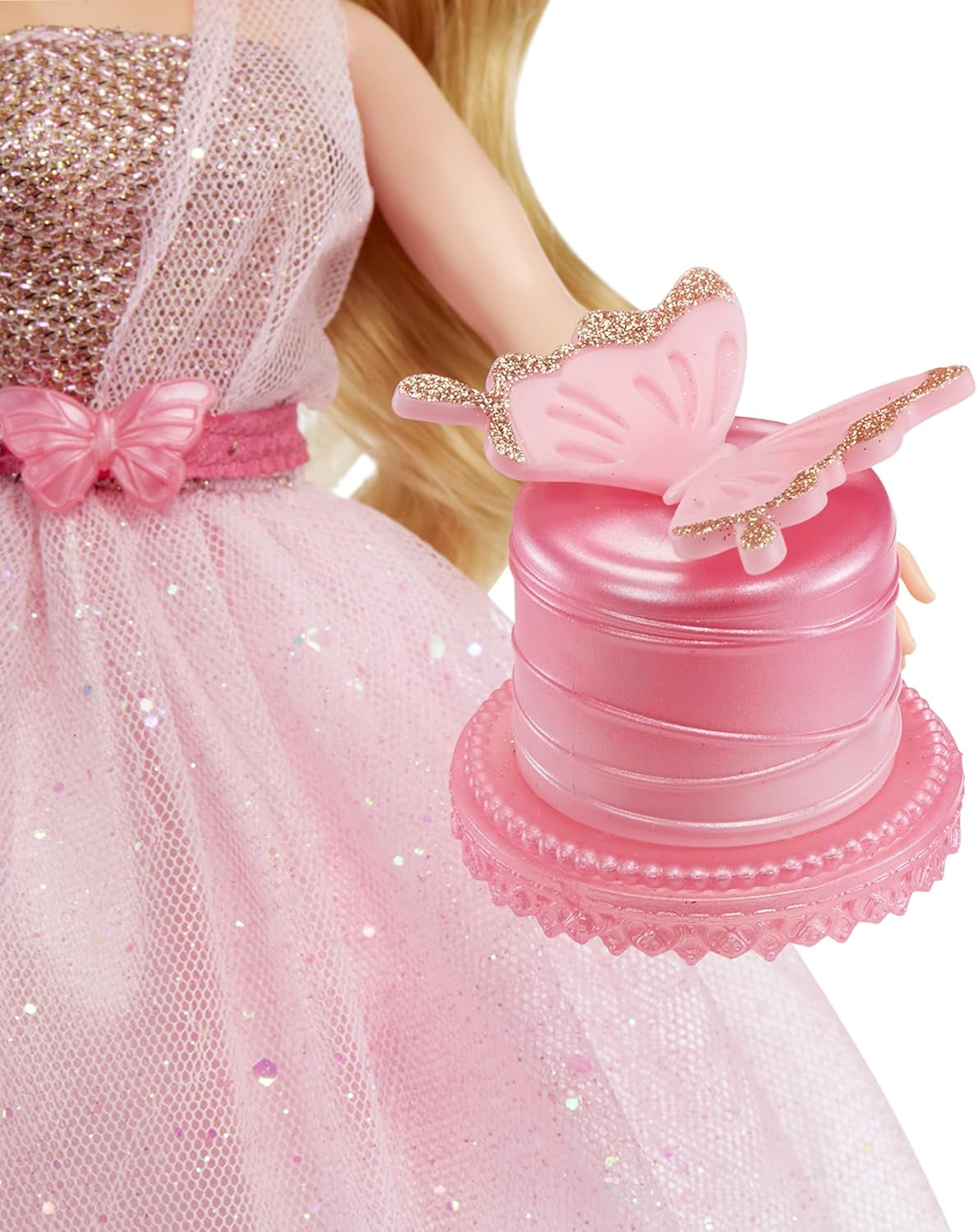 MGA's Dream Ella Let's Celebrate Puppe - ARIA - 29 cm große Blonde Party Modepuppe - Rosa & Gold Glitter Konfettischmetterlinge - 5 accesorios - Para niños y niñas de 4 años