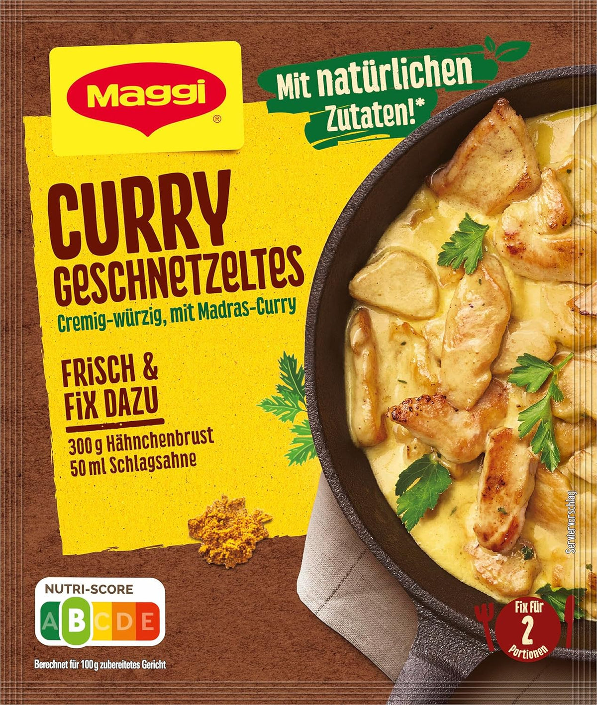 MAGGI Fix para curry Geschnetzeltes, Würzmischung, con ingredientes naturales*, para 2 porciones, 1 paquete (1 x 41 g)