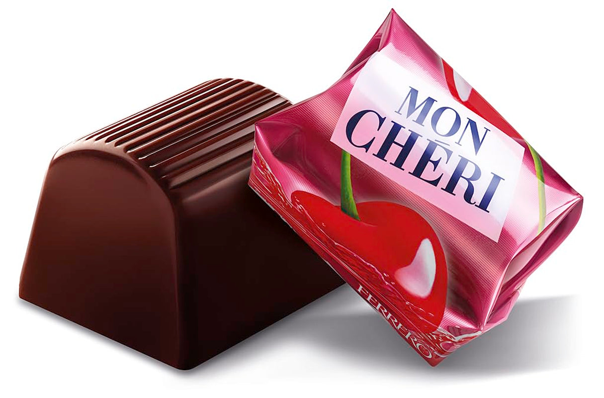 Ferrero Mon Chéri - Chocolate crujiente, licor afrutado y una cereza aromática - Regalo de chocolate de San Valentín para él y para ella - 1 paquete de 15 bombones individuales