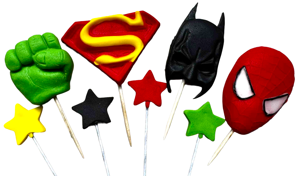 Superhéroes Set de Decoraciones Comestibles – 8 Figuritas de Pasta de Azúcar, Tallas 2–5,5 cm