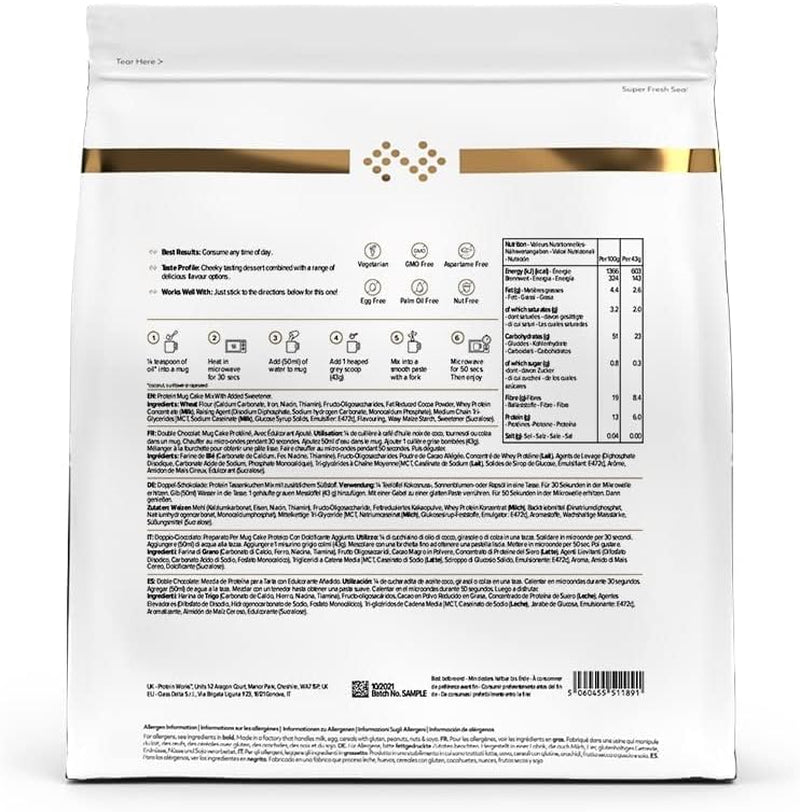 Protein Works Protein Tassenkuchen | Crema de chocolate | Este Köstliche Nachtisch es Sehr Protein- Und Ballaststoffreich| Mezcla para hornear y cocinar 500G Naty Shop