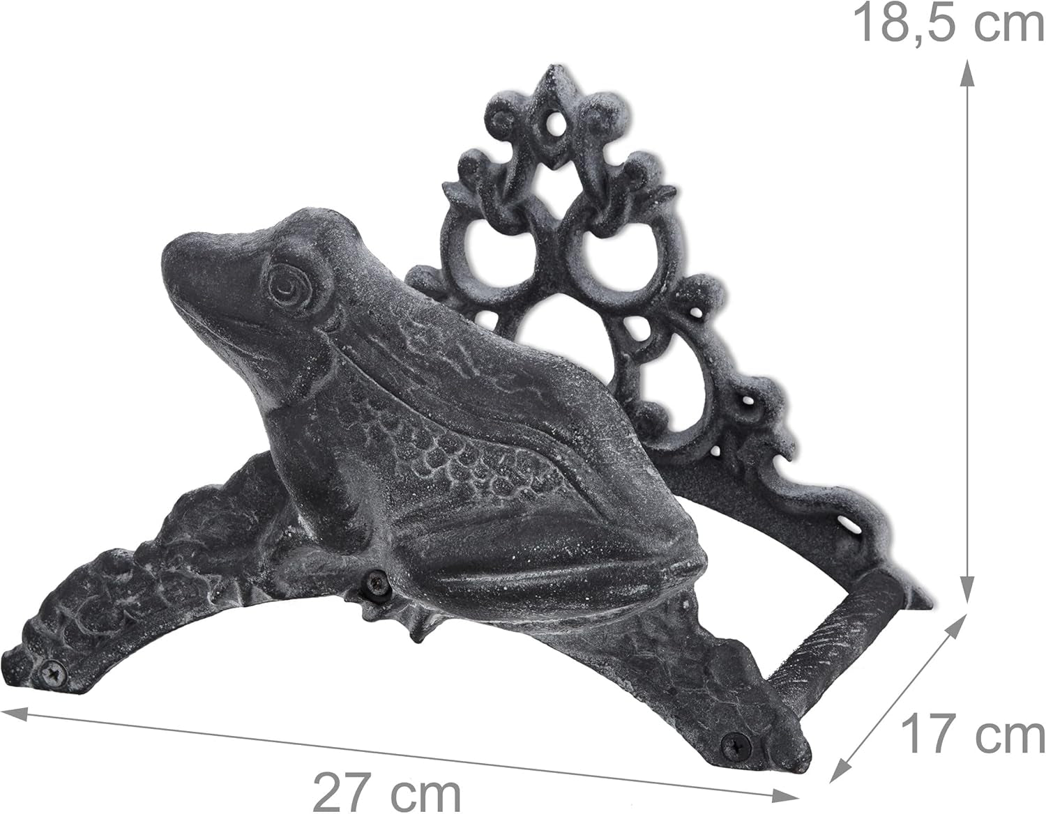 Suport furtun de grădină Relaxdays, fontă, design broască, nostalgic, suport furtun, ÎxLxA: 19 x 27 x 17 cm, gri